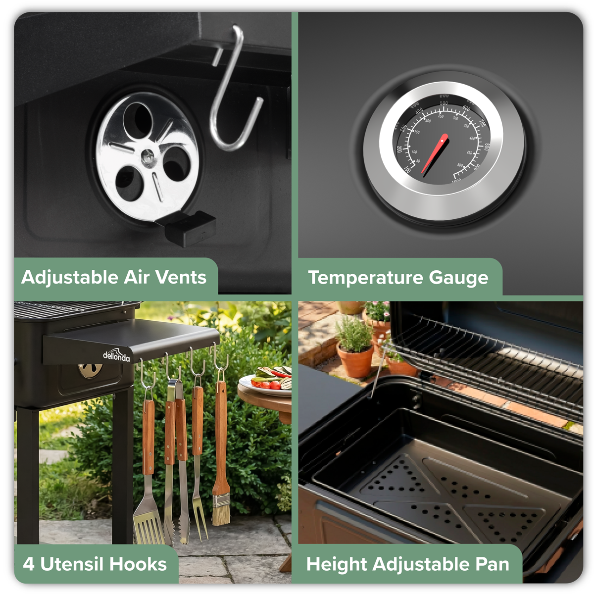 Charcoal Grill BBQ Smoker and Trolley with 2 Side Shelves - Black DG283