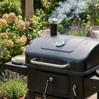 Charcoal Grill BBQ Smoker and Trolley with 2 Side Shelves - Black DG283