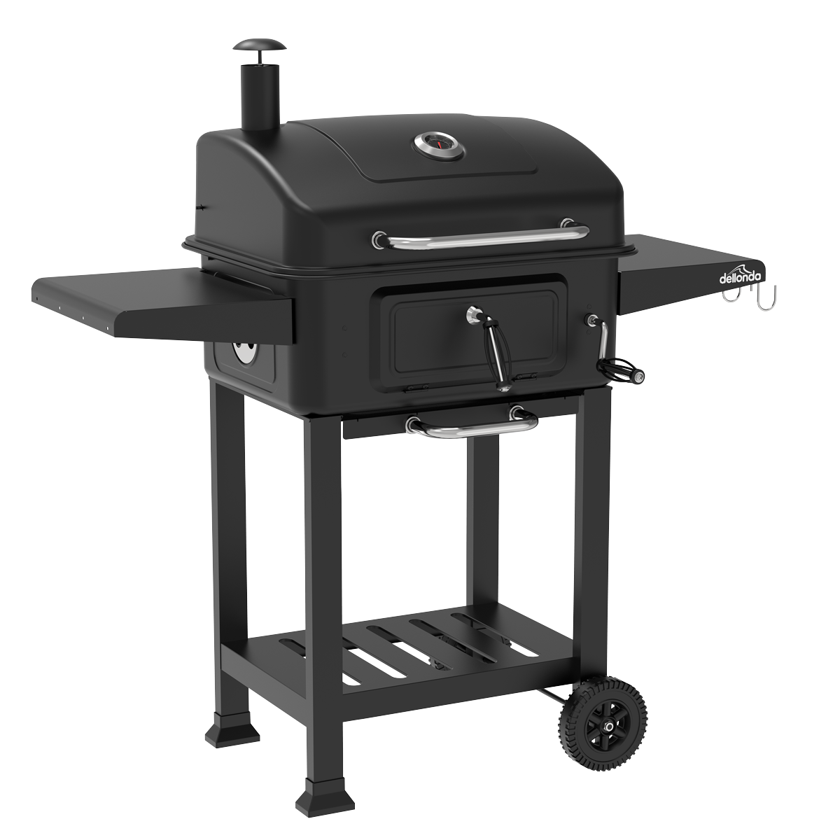 Charcoal Grill BBQ Smoker & Trolley with 2 Side Shelves - Black DG283