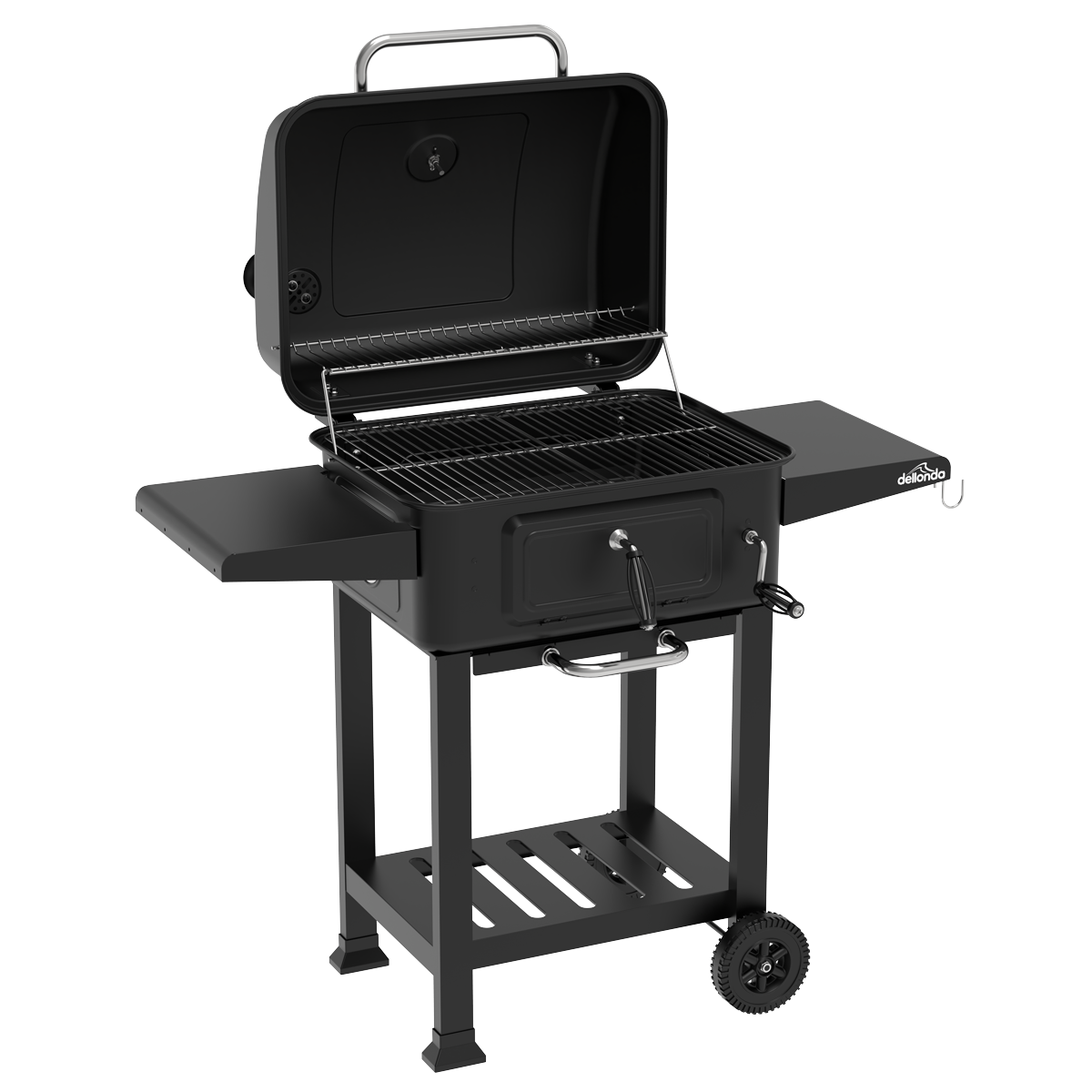 Charcoal Grill BBQ Smoker and Trolley with 2 Side Shelves - Black DG283