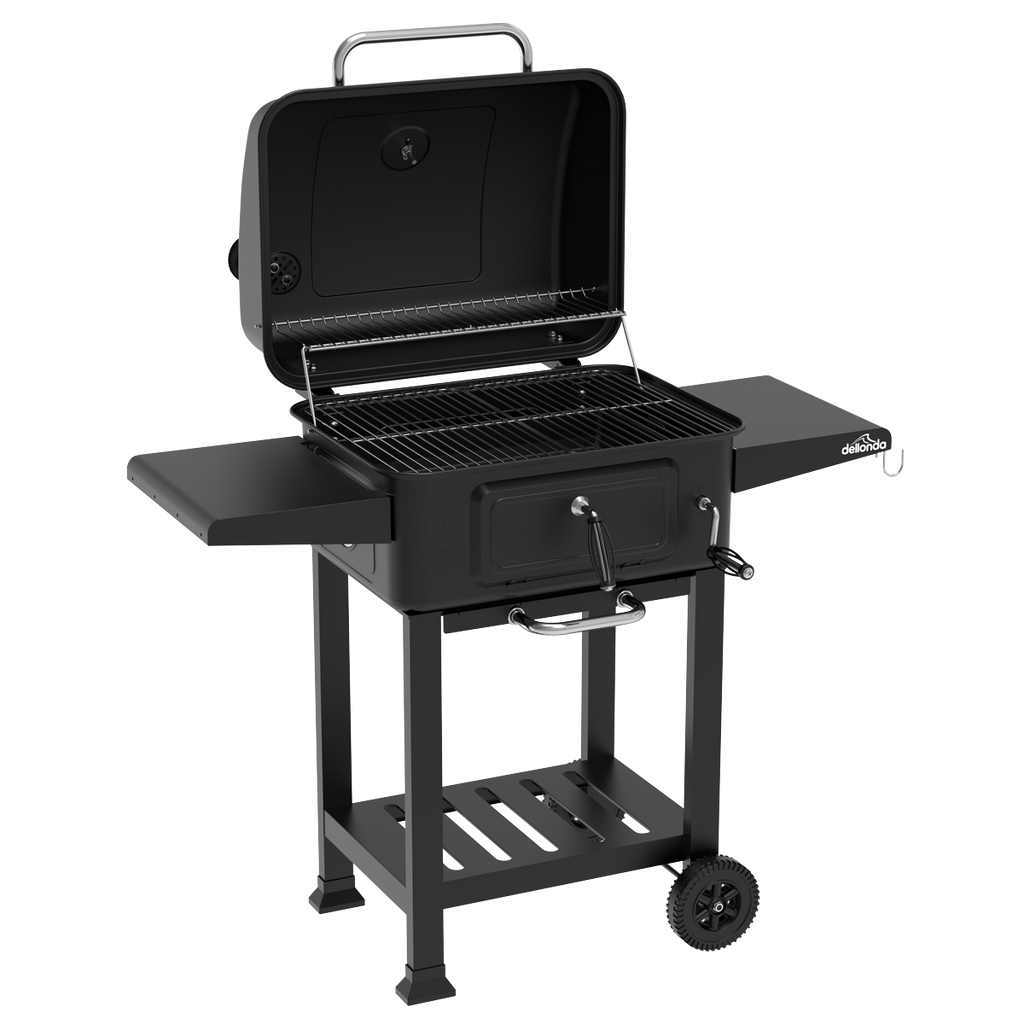 Charcoal Grill BBQ Smoker & Trolley with 2 Side Shelves - Black DG283