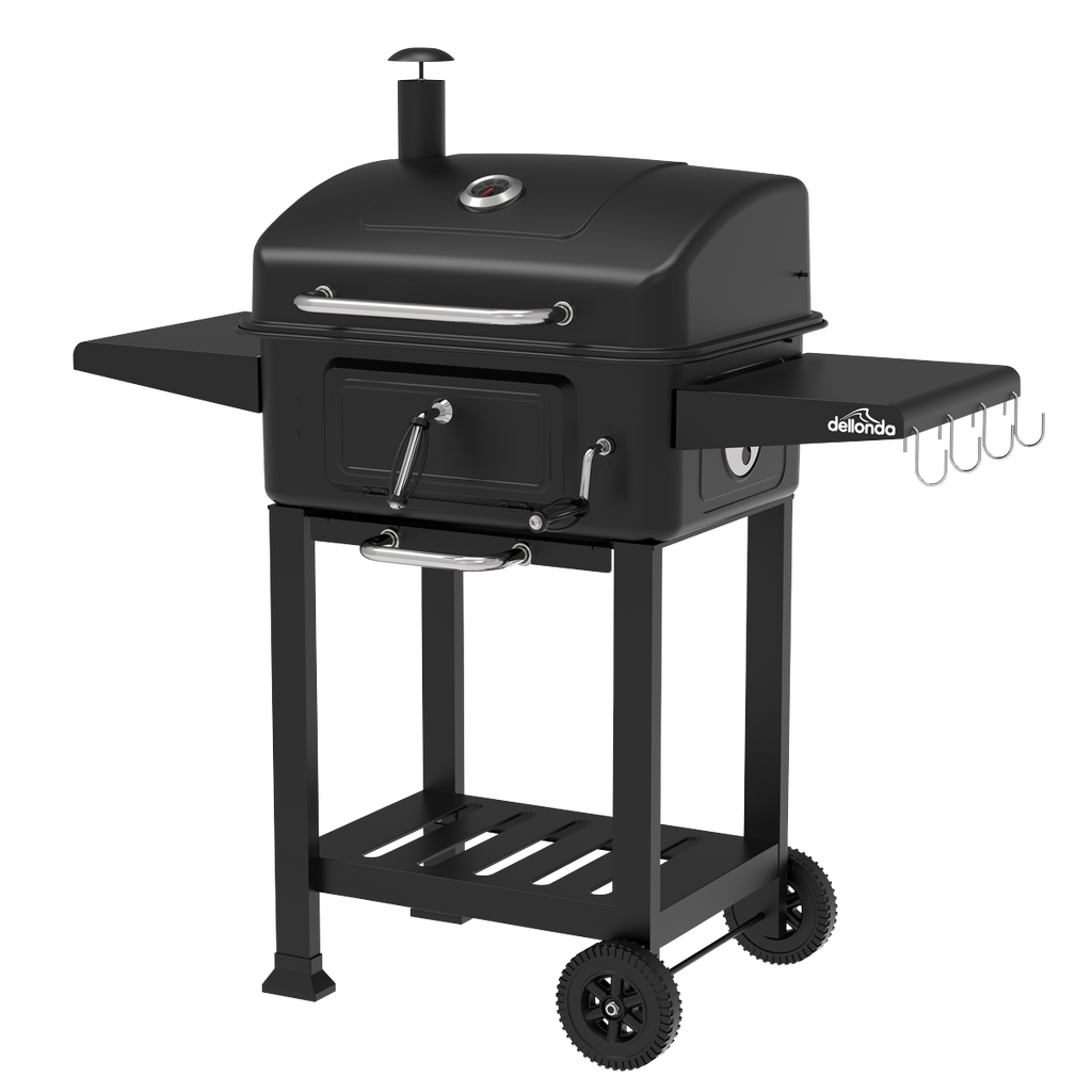 Charcoal Grill BBQ Smoker & Trolley with 2 Side Shelves - Black DG283