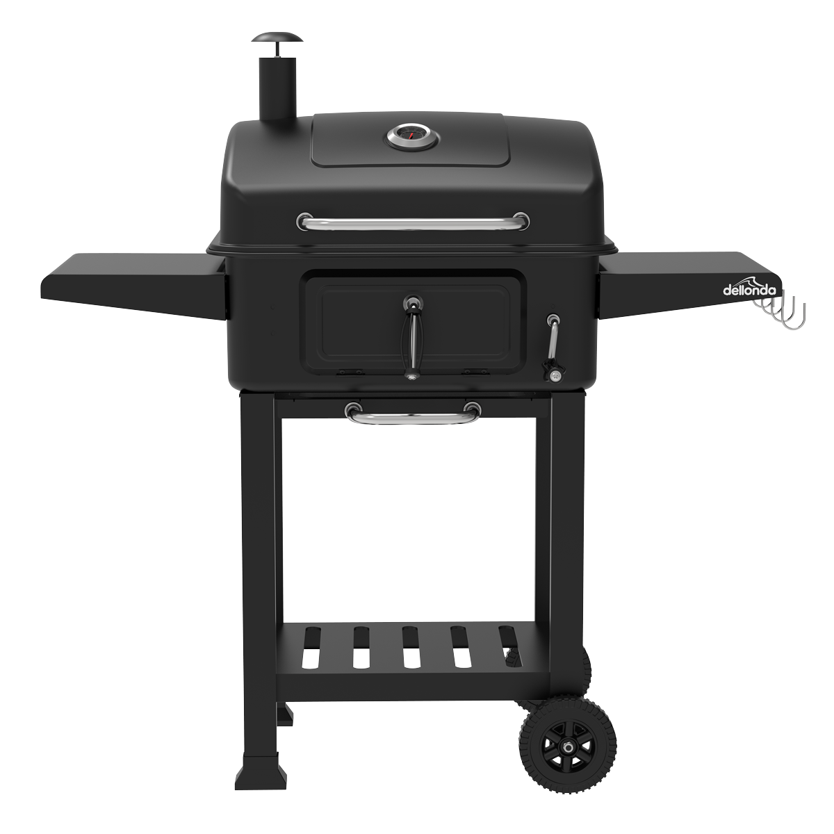 Charcoal Grill BBQ Smoker and Trolley with 2 Side Shelves - Black DG283