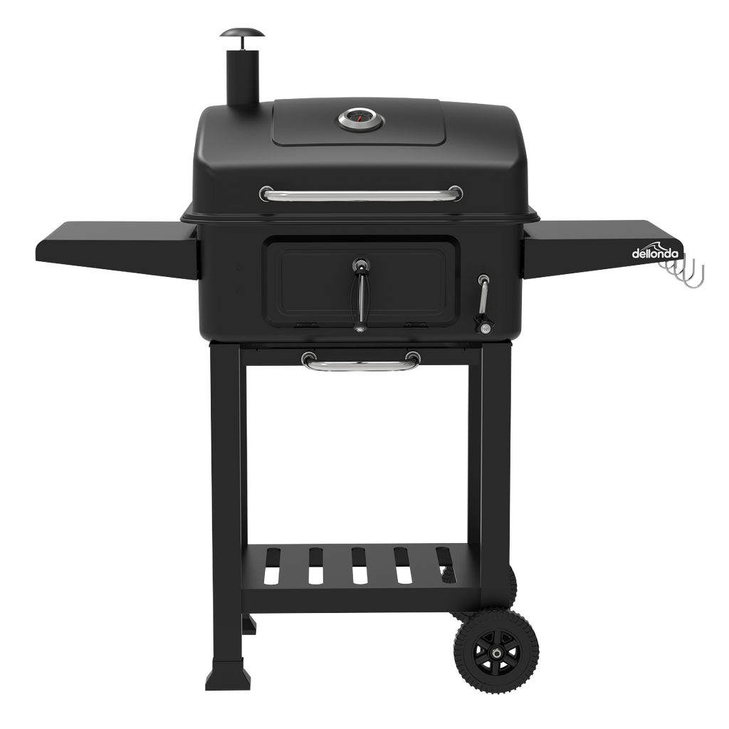 Charcoal Grill BBQ Smoker & Trolley with 2 Side Shelves - Black DG283
