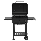 Charcoal Grill BBQ Smoker & Trolley with 2 Side Shelves - Black DG283