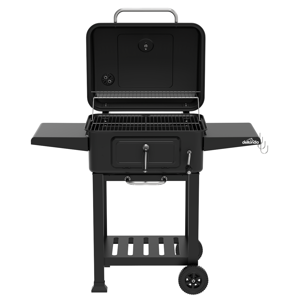 Charcoal Grill BBQ Smoker & Trolley with 2 Side Shelves - Black DG283