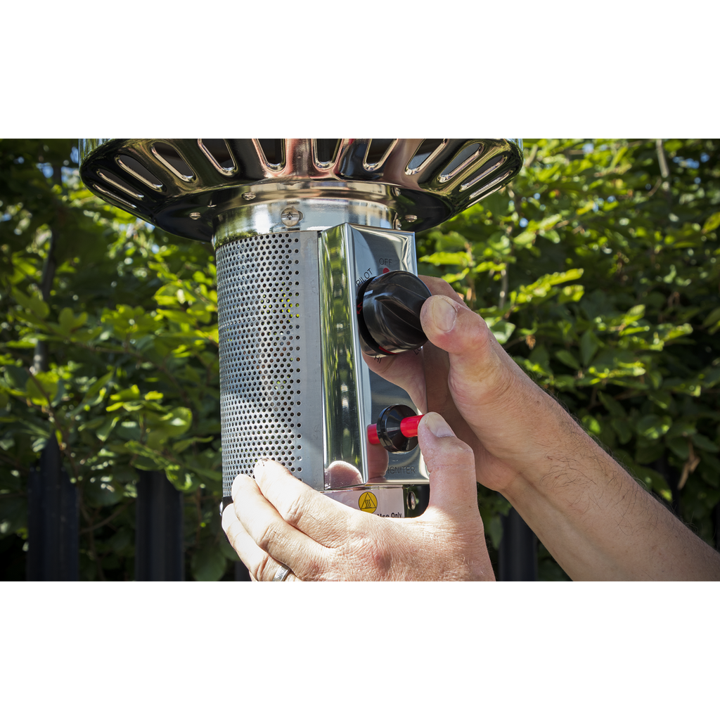 Dellonda Freestanding Outdoor Gas Patio Heater with Wheels 13kW - Stainless Steel DG2