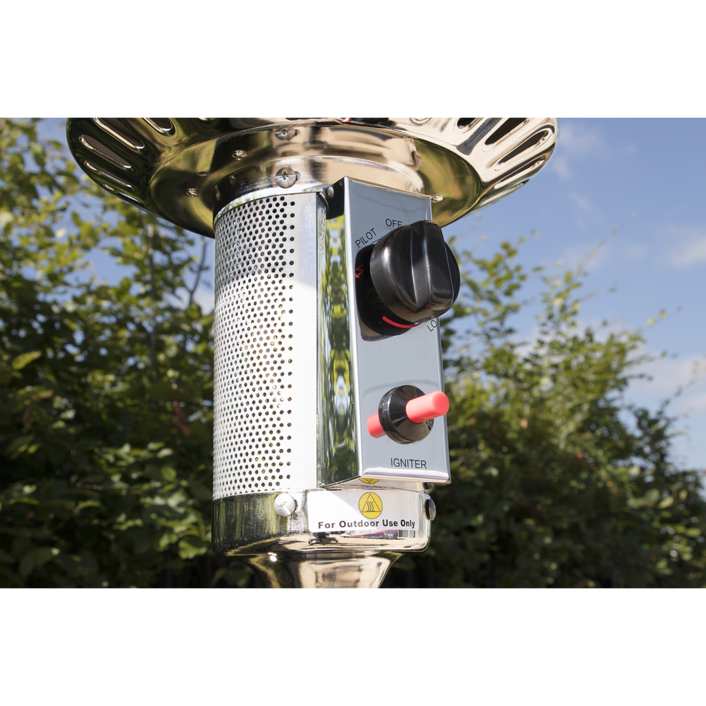 Dellonda Freestanding Outdoor Gas Patio Heater with Wheels 13kW - Stainless Steel DG2