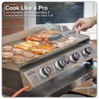 4 Burner Portable Gas Plancha with Warming Rack 10kW & Heavy Duty Cover DG311