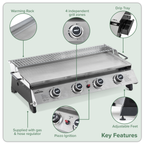 4 Burner Portable Gas Plancha with Warming Rack 10kW & Heavy Duty Cover DG311