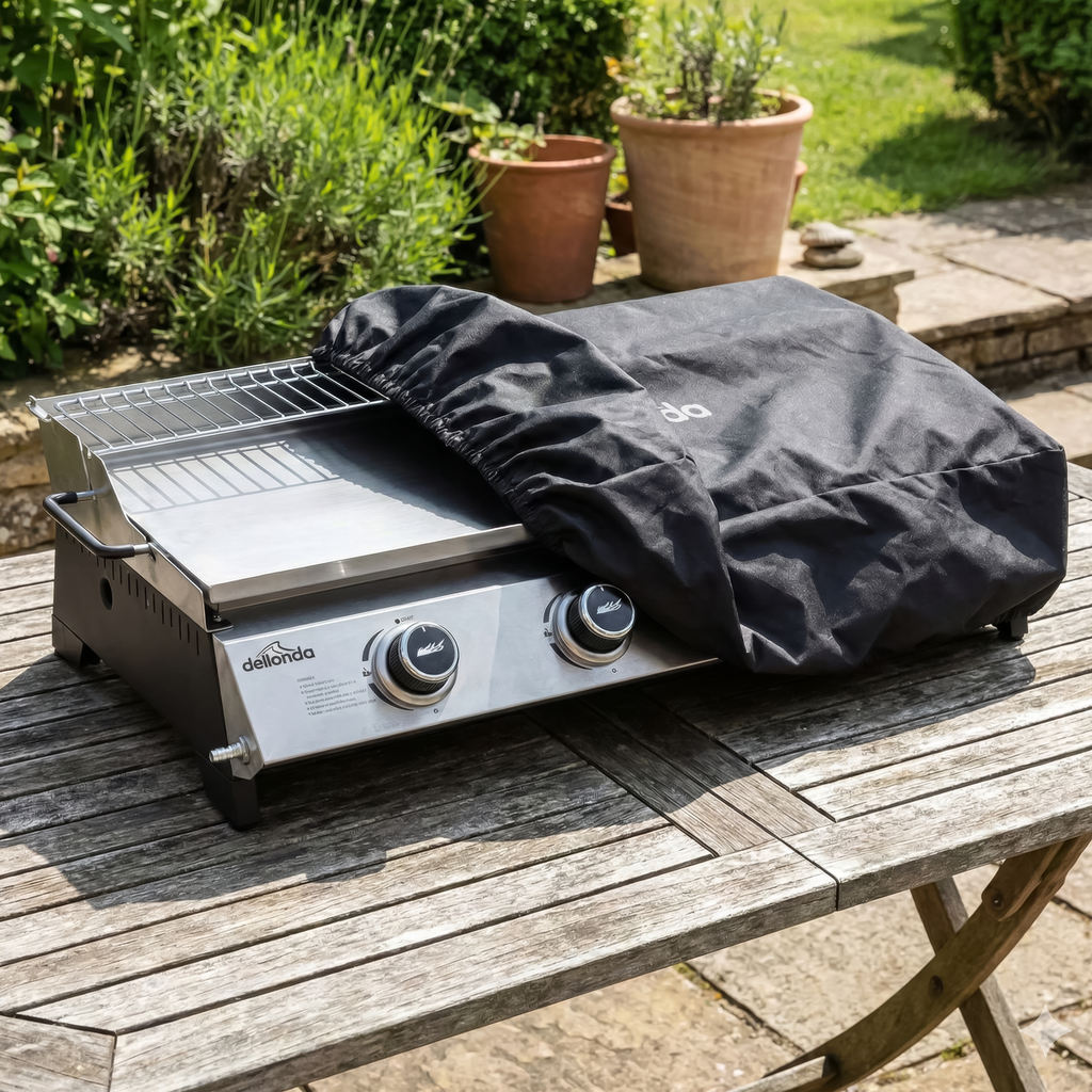 4 Burner Portable Gas Plancha with Warming Rack 10kW & Heavy Duty Cover DG311