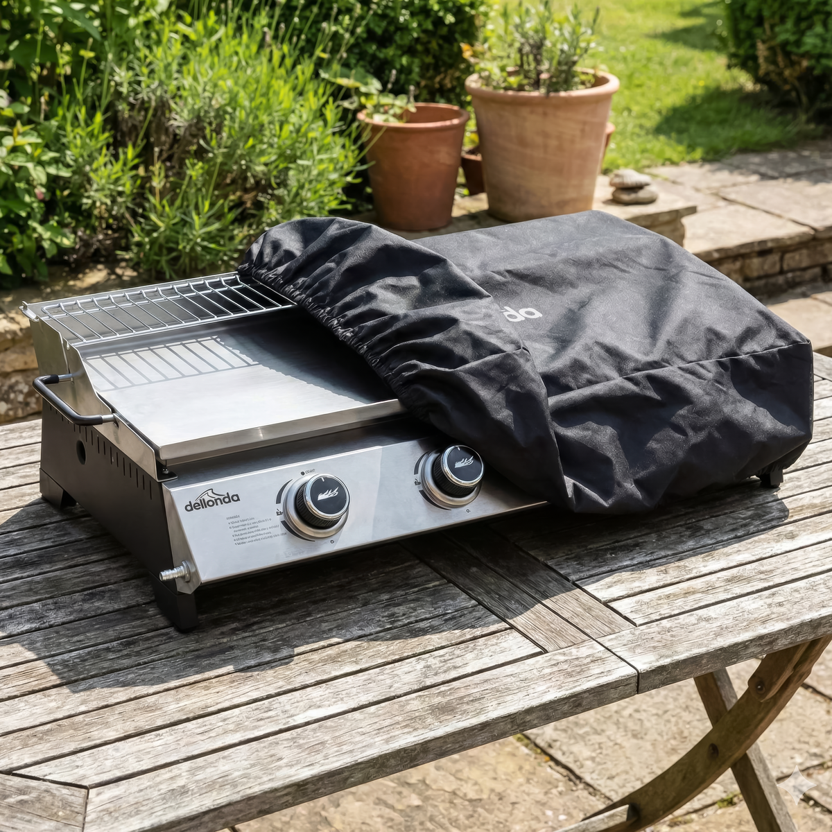 4 Burner Portable Gas Plancha with Warming Rack 10kW & Heavy Duty Cover DG311