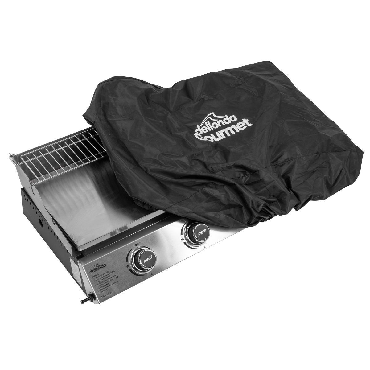 4 Burner Portable Gas Plancha with Warming Rack 10kW & Heavy Duty Cover DG311