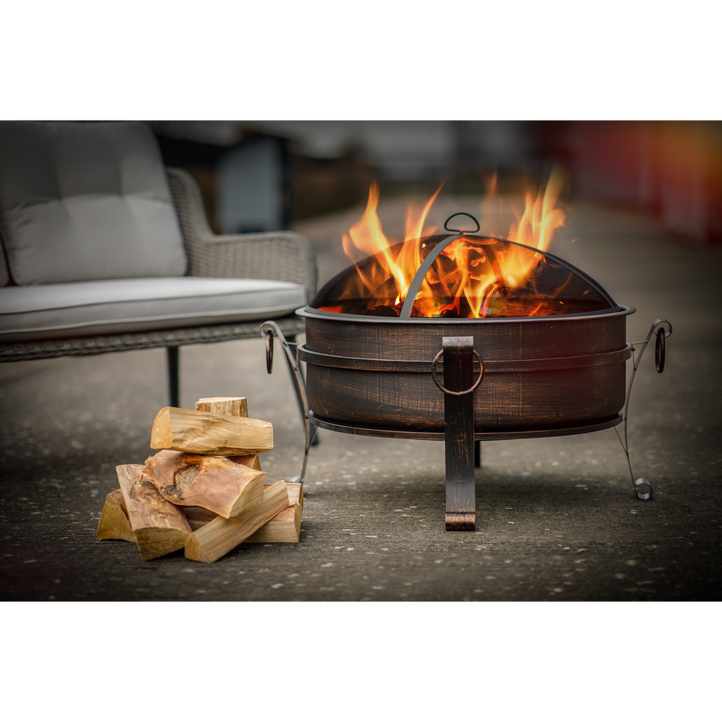 Dellonda Deluxe 2-in-1 Outdoor Fire Pit/Coffee Table 76cm - Antique Bronze Effect DG42