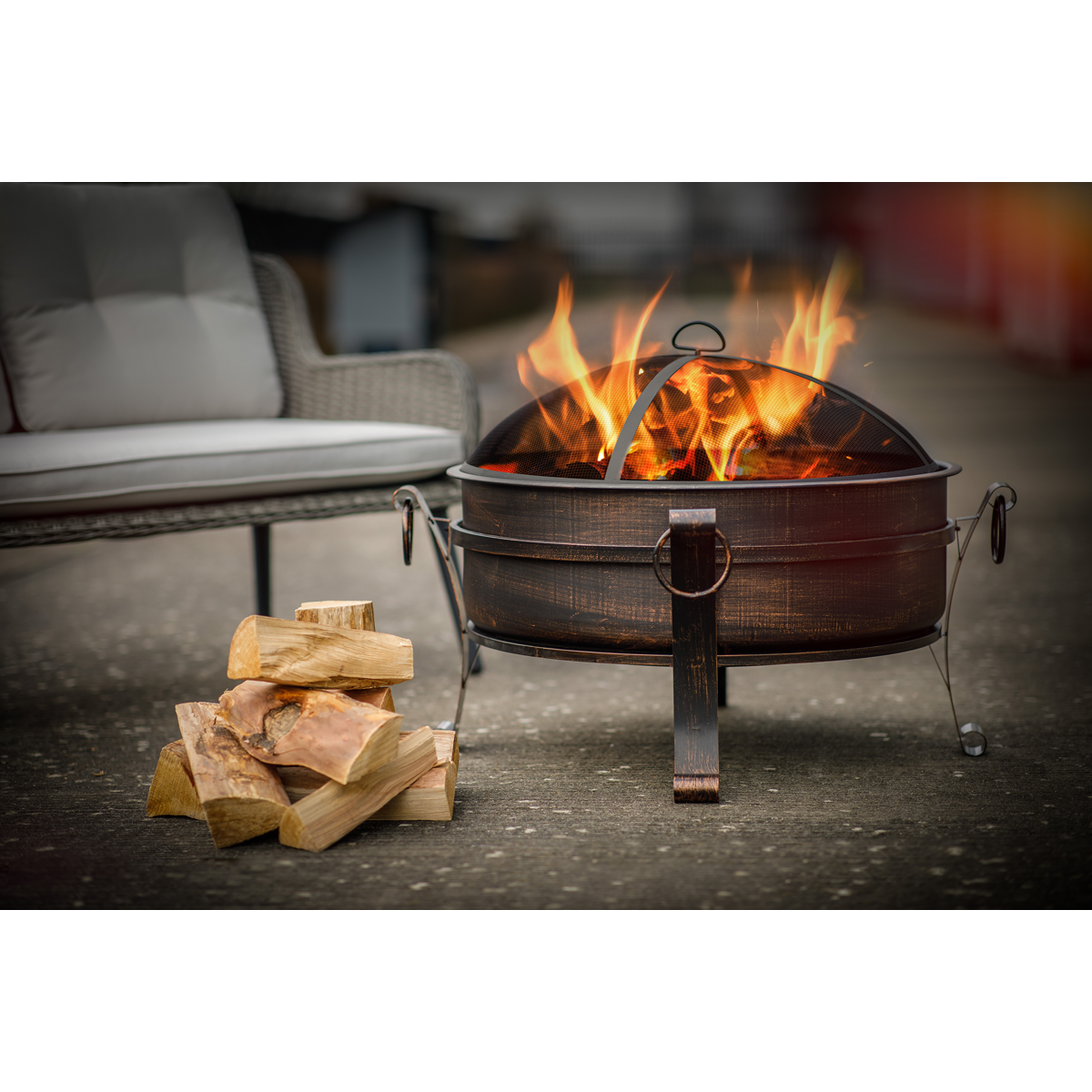Dellonda Deluxe 2-in-1 Outdoor Fire Pit/Coffee Table 76cm - Antique Bronze Effect DG42