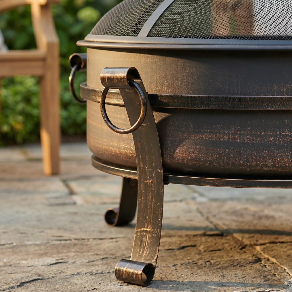 Dellonda Deluxe 2-in-1 Outdoor Fire Pit/Coffee Table 76cm - Antique Bronze Effect DG42