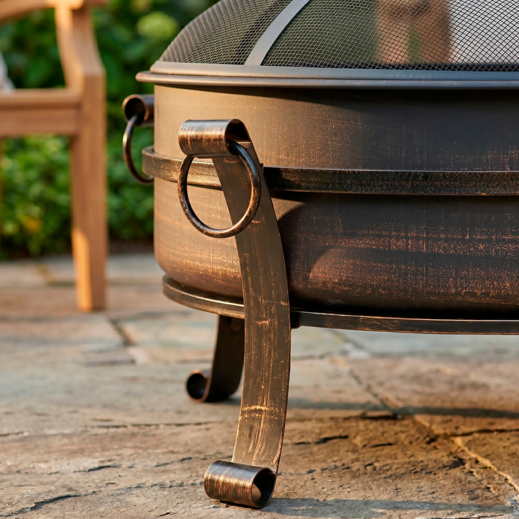 Deluxe 2-in-1 Outdoor Fire Pit/Coffee Table with Drawstring Cover 93cm Antique Bronze Effect DG237