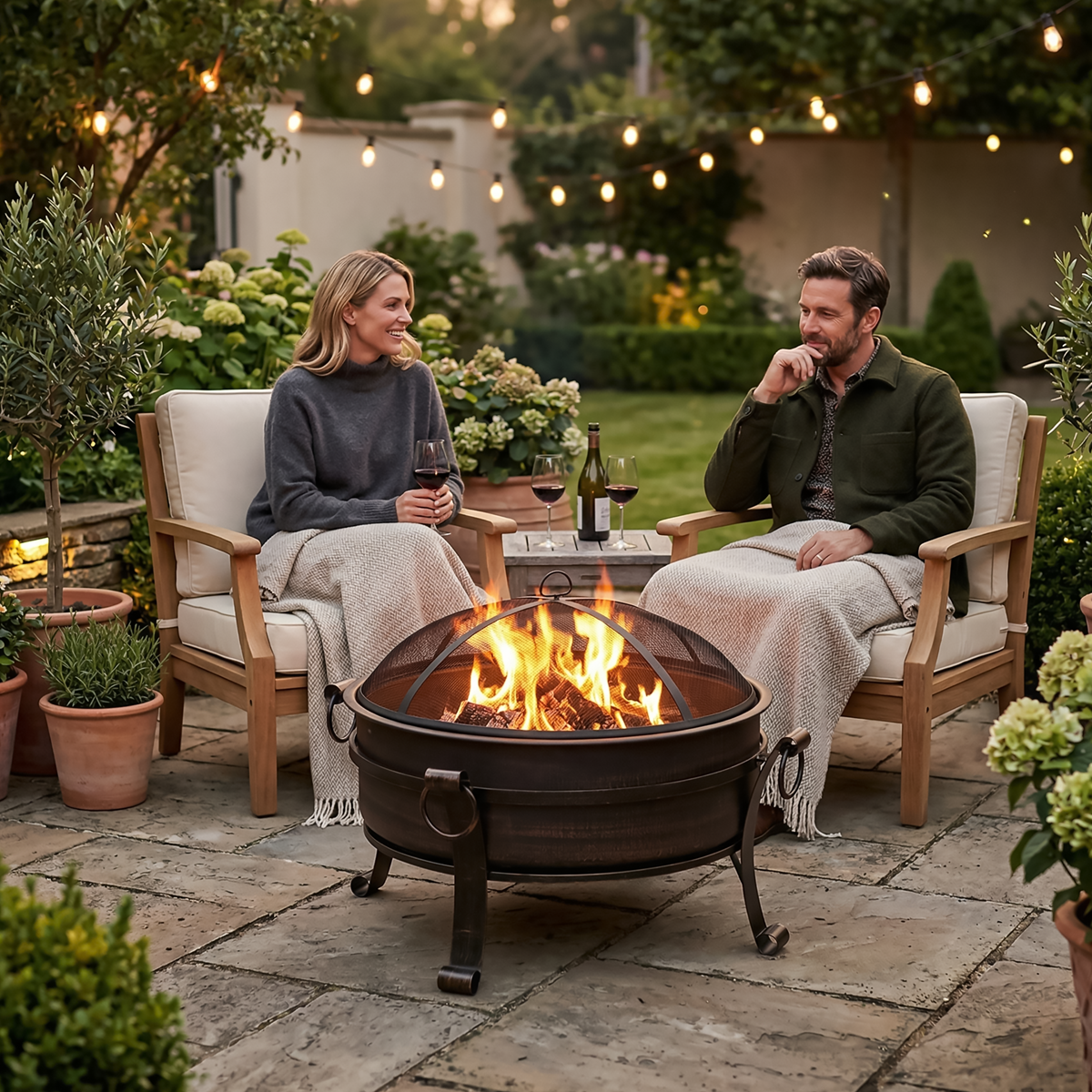 Dellonda Deluxe 2-in-1 Outdoor Fire Pit/Coffee Table 76cm - Antique Bronze Effect DG42