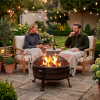 Deluxe 2-in-1 Outdoor Fire Pit/Coffee Table with Drawstring Cover 93cm Antique Bronze Effect DG237