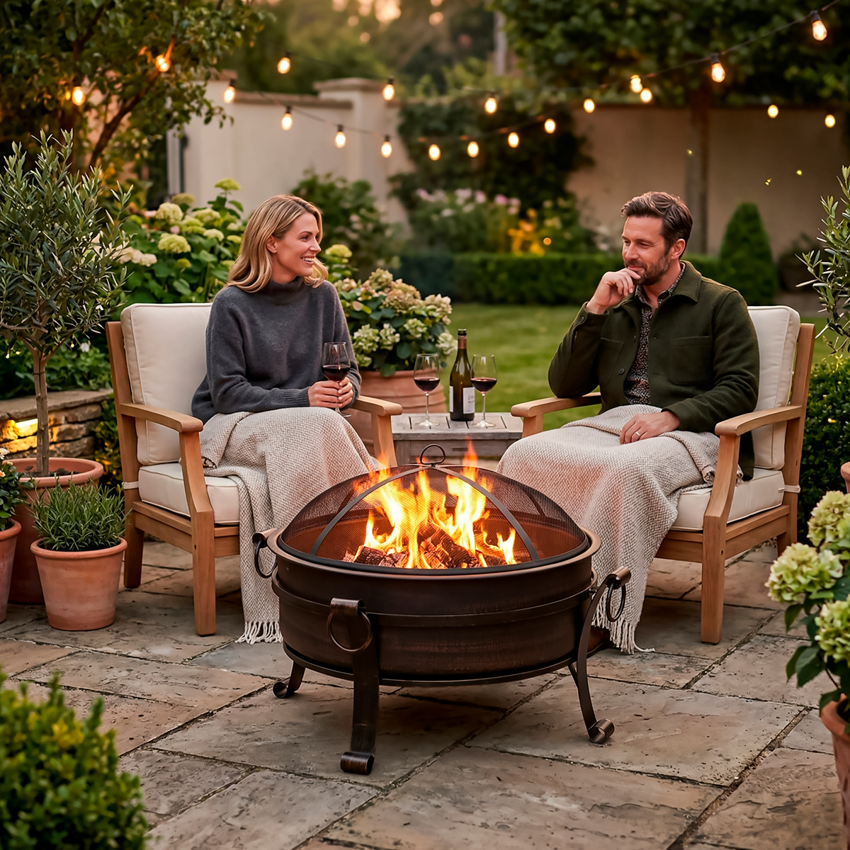 Deluxe 2-in-1 Outdoor Fire Pit/Coffee Table with Drawstring Cover 93cm Antique Bronze Effect DG237