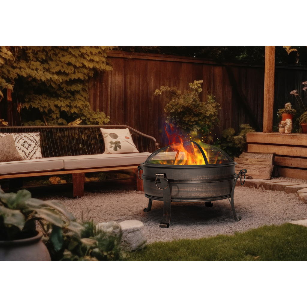 Dellonda Deluxe 2-in-1 Outdoor Fire Pit/Coffee Table 76cm - Antique Bronze Effect DG42