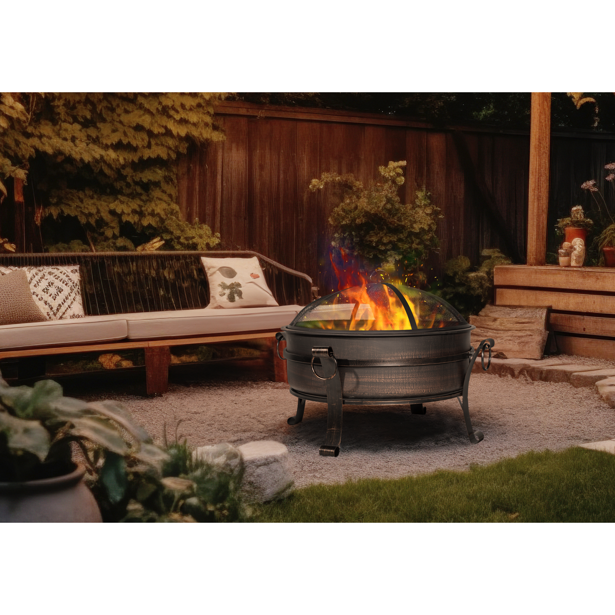 Dellonda Deluxe 2-in-1 Outdoor Fire Pit/Coffee Table 76cm - Antique Bronze Effect DG42