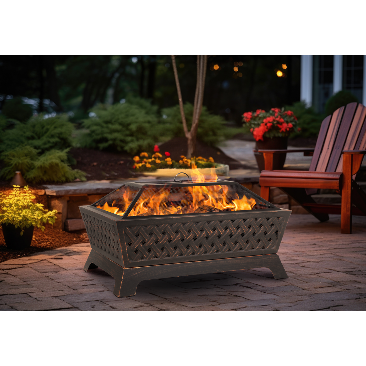 Rectangular Outdoor Fire Pit 89cm - Antique Bronze Effect DG44