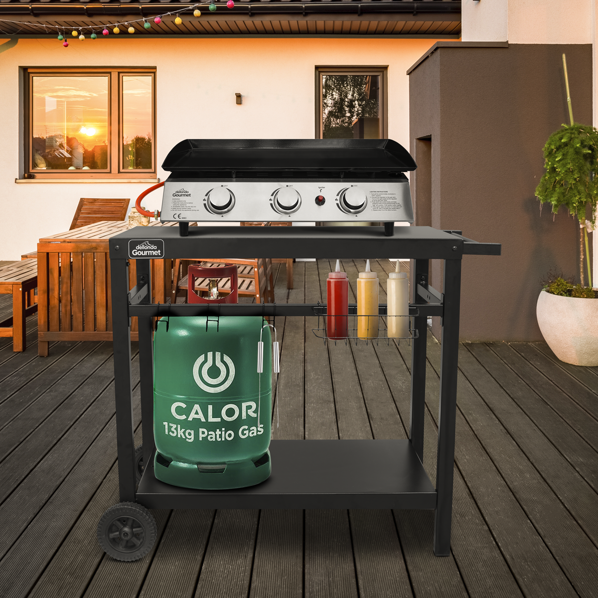 Plancha Trolley with Utensil Holder - Black DG45