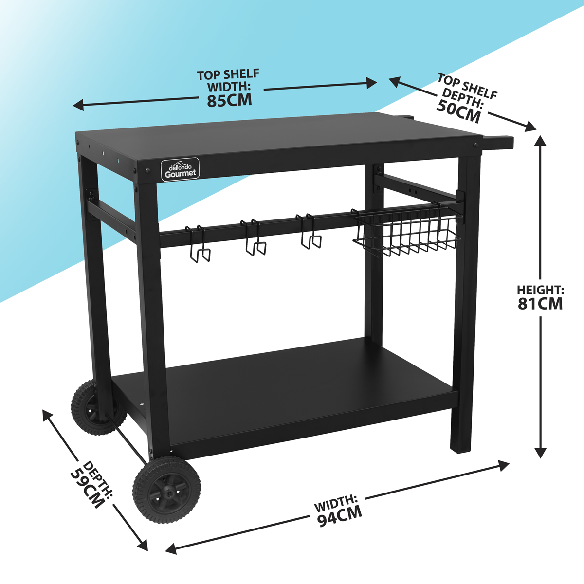 Plancha Trolley with Utensil Holder - Black DG45