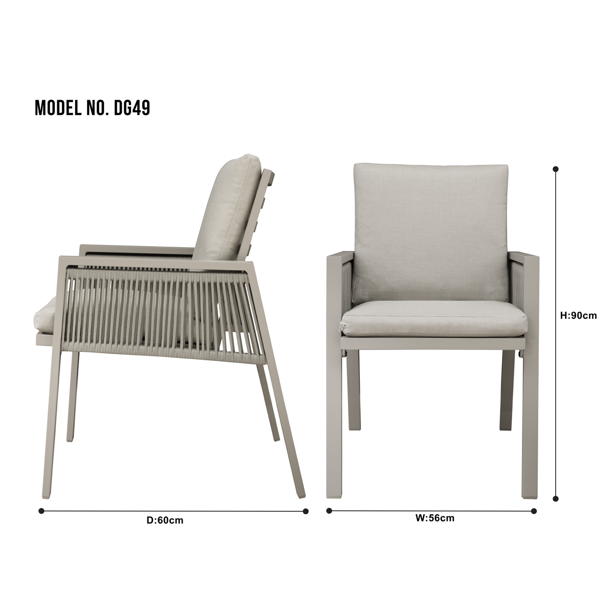Fusion Garden/Patio Dining Chairs with Armrests 6pc - Light Grey DG49