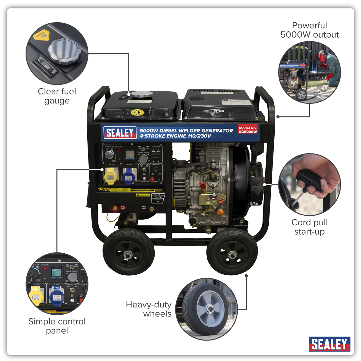 5000W Diesel Welder Generator 4-Stroke Engine 110/230V DG5000W