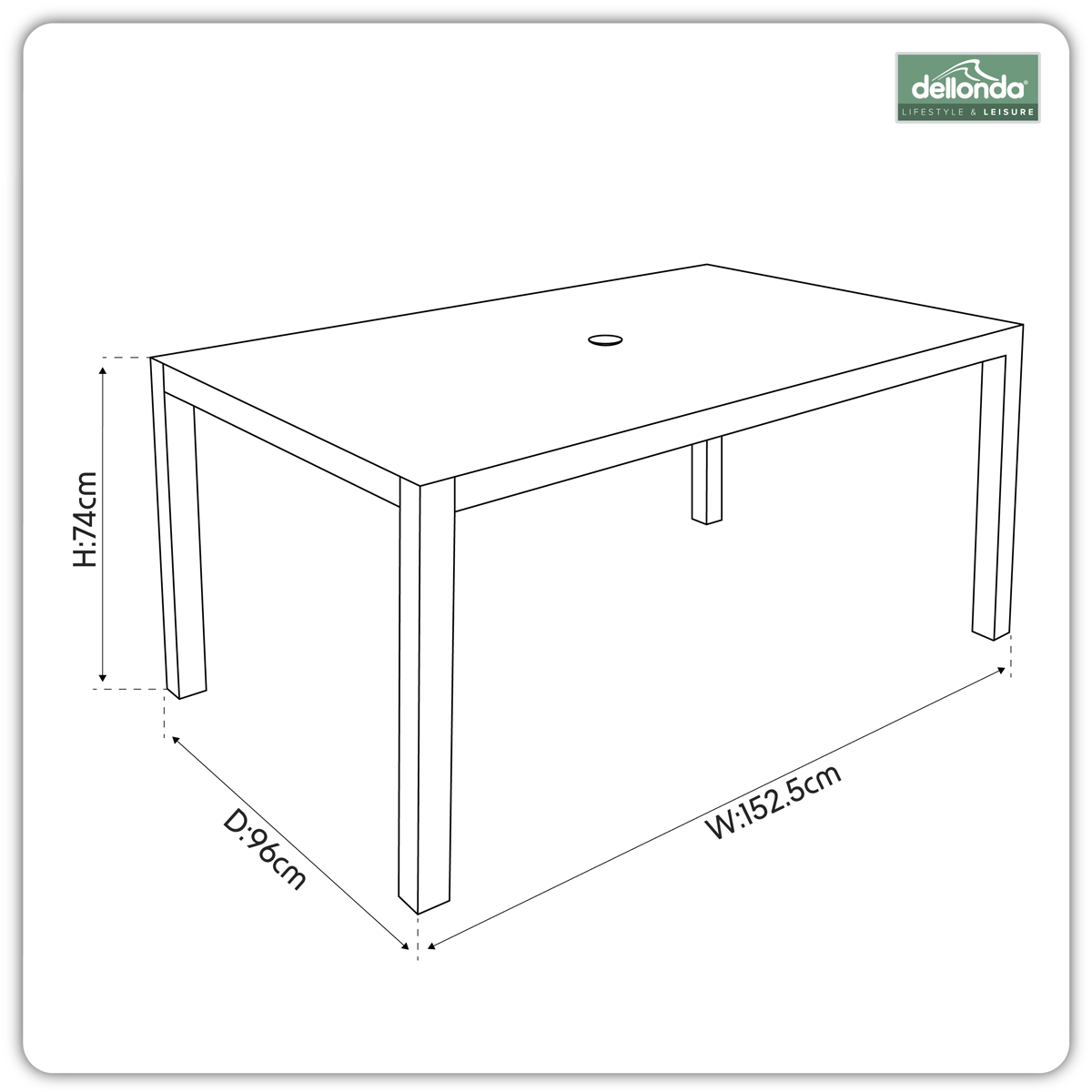 Fusion Aluminium Garden Dining Table with Tempered Glass & Parasol Hole - Light Grey DG51