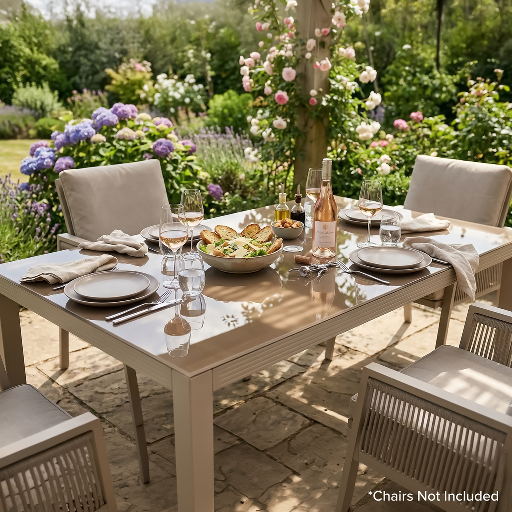 Fusion Aluminium Garden Dining Table with Tempered Glass & Parasol Hole - Light Grey DG51