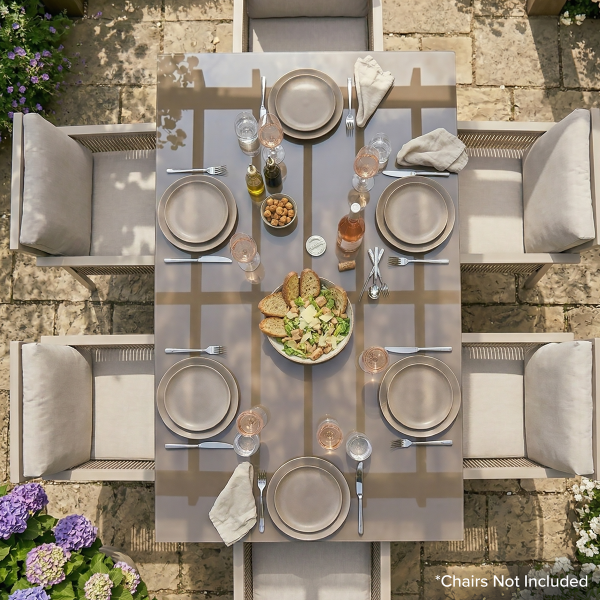 Fusion Aluminium Garden Dining Table with Tempered Glass & Parasol Hole - Light Grey DG51