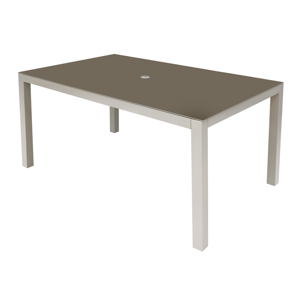 Fusion Aluminium Garden Dining Table with Tempered Glass & Parasol Hole - Light Grey DG51