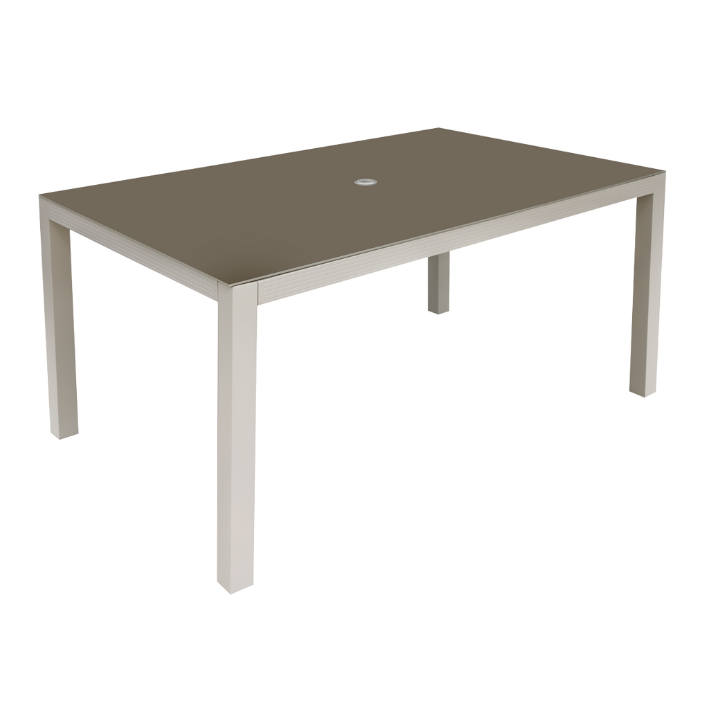 Fusion Aluminium Garden Dining Table with Tempered Glass & Parasol Hole - Light Grey DG51