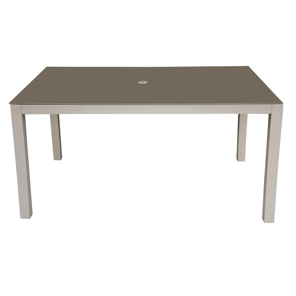 Fusion Aluminium Garden Dining Table with Tempered Glass & Parasol Hole - Light Grey DG51