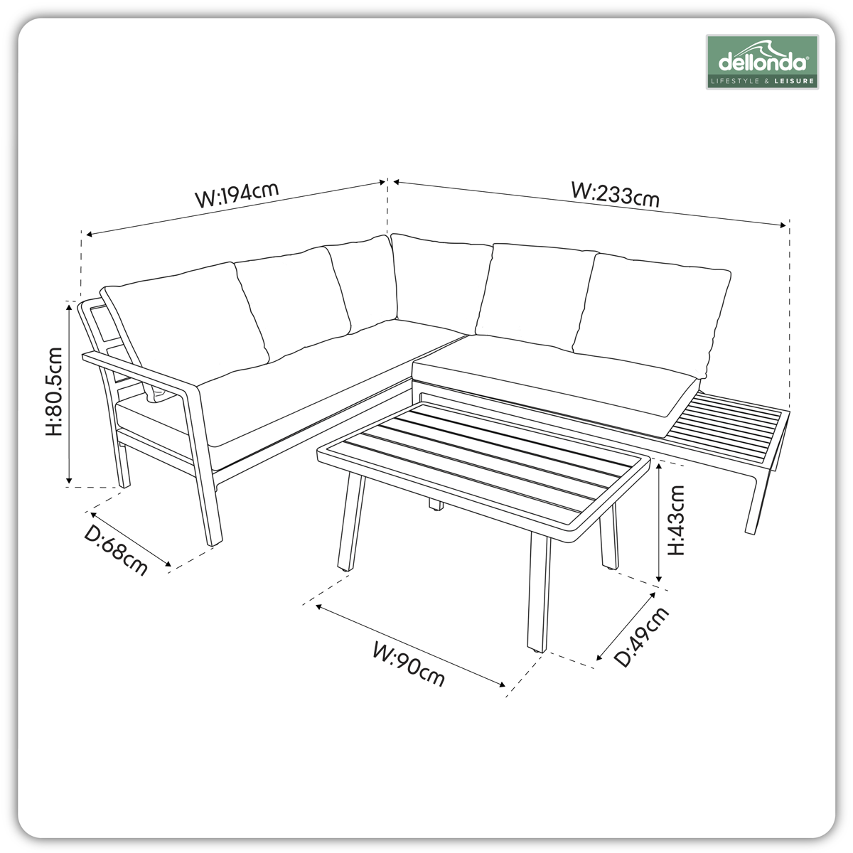 Kyoto Aluminium Outdoor Corner Sofa & Coffee Table Set 3pc DG53