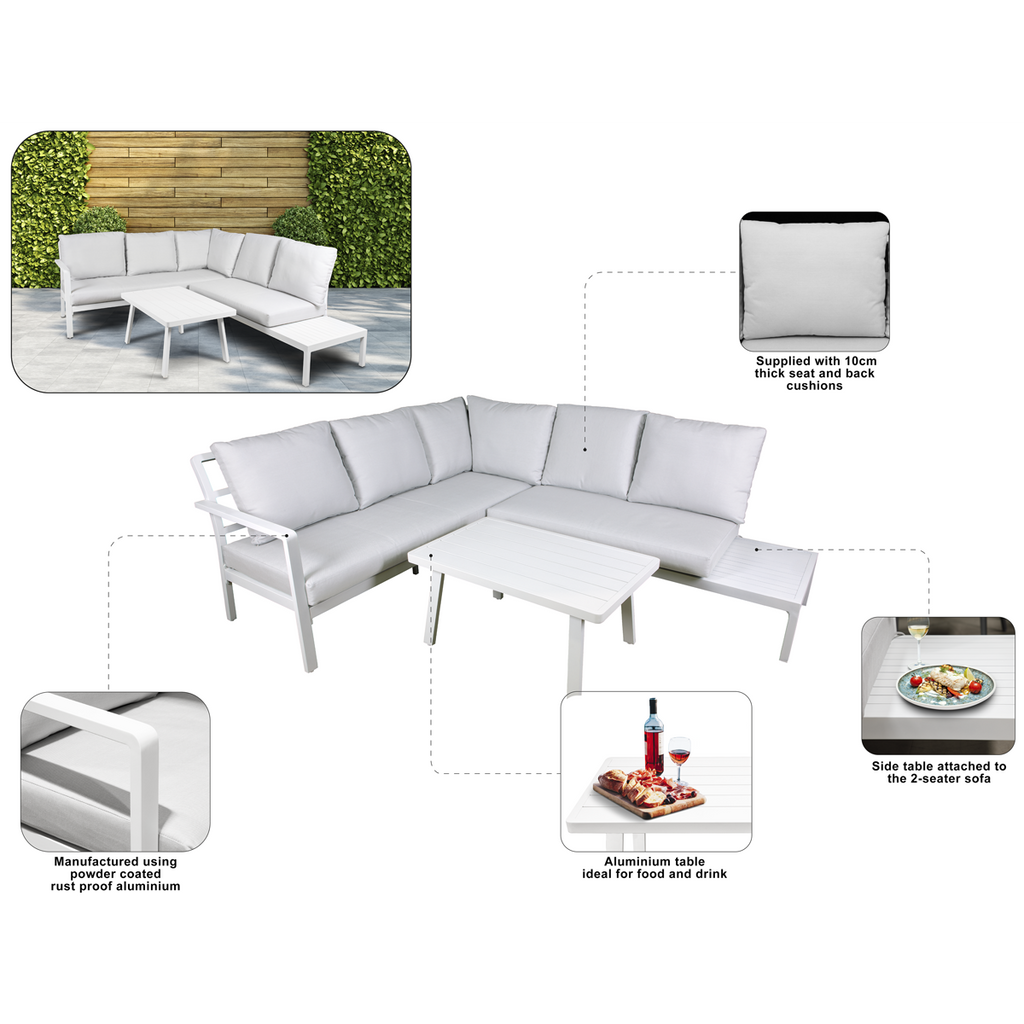 Kyoto Aluminium Outdoor Corner Sofa & Coffee Table Set 3pc DG53