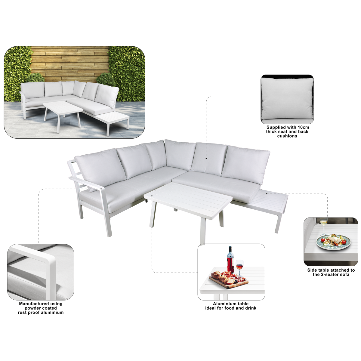 Kyoto Aluminium Outdoor Corner Sofa & Coffee Table Set 3pc DG53