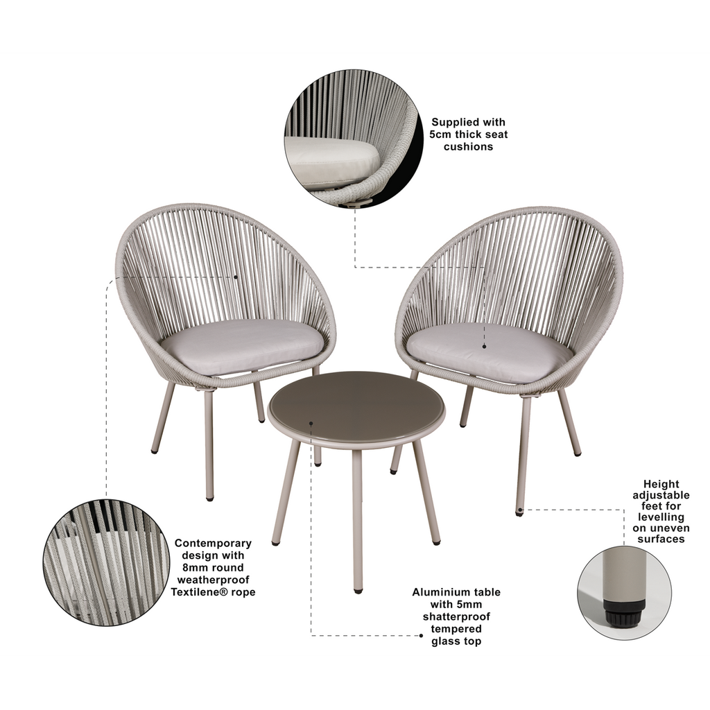 Como Steel Bistro Set with Tempered Glass Tabletop 3pc DG55