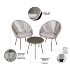 Como Steel Bistro Set with Tempered Glass Tabletop 3pc DG55