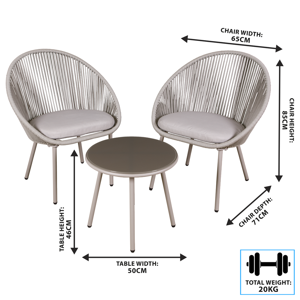 Como Steel Bistro Set with Tempered Glass Tabletop 3pc DG55