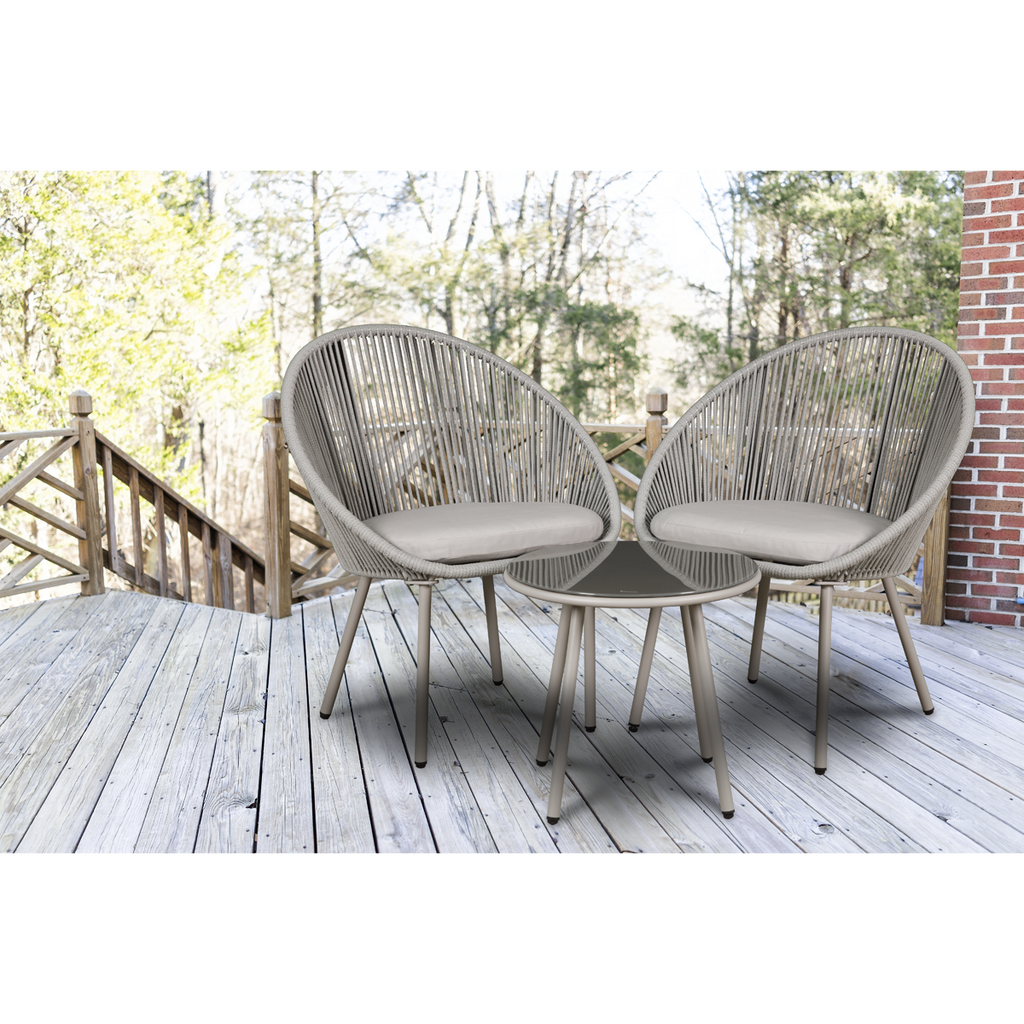 Como Steel Bistro Set with Tempered Glass Tabletop 3pc DG55