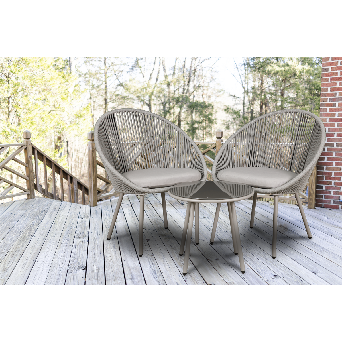 Como Steel Bistro Set with Tempered Glass Tabletop 3pc DG55