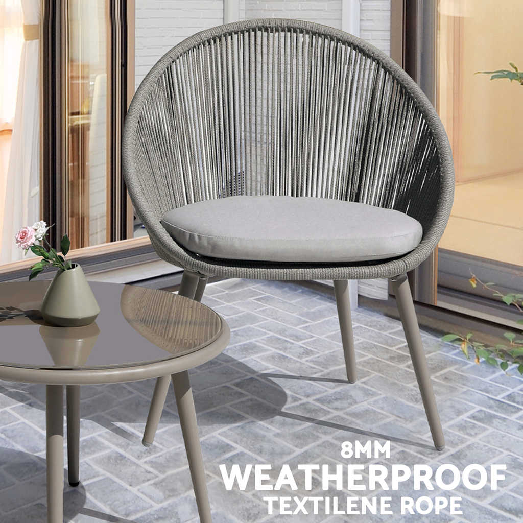 Como Steel Bistro Set with Tempered Glass Tabletop 3pc DG55