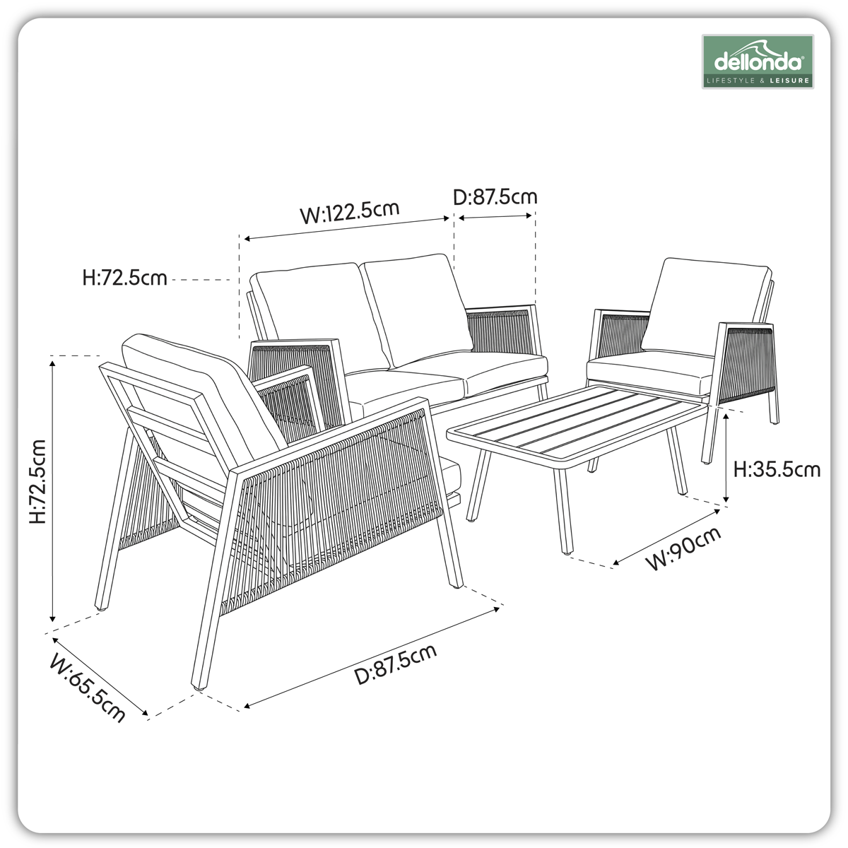 Fusion Aluminium Outdoor Corner Sofa & Coffee Table Set 4pc DG57
