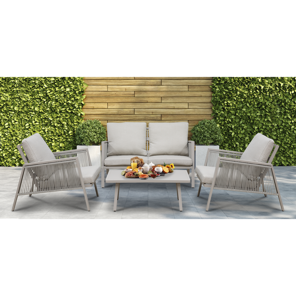 Fusion Aluminium Outdoor Sofa, Arm Chairs & Coffee Table Set 4pc DG56
