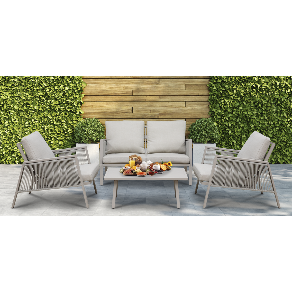 Fusion Aluminium Outdoor Sofa, Arm Chairs & Coffee Table Set 4pc DG56