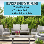 Fusion Aluminium Outdoor Sofa, Arm Chairs & Coffee Table Set 4pc DG56